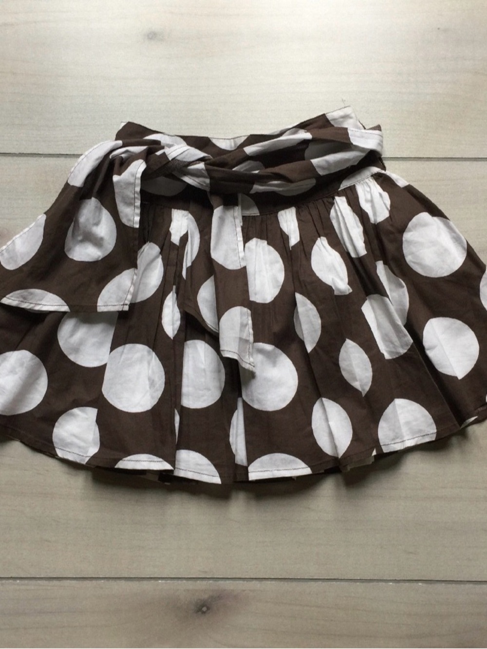 Mini Boden Brown and White Polka Dot Skirt with Tie Waist